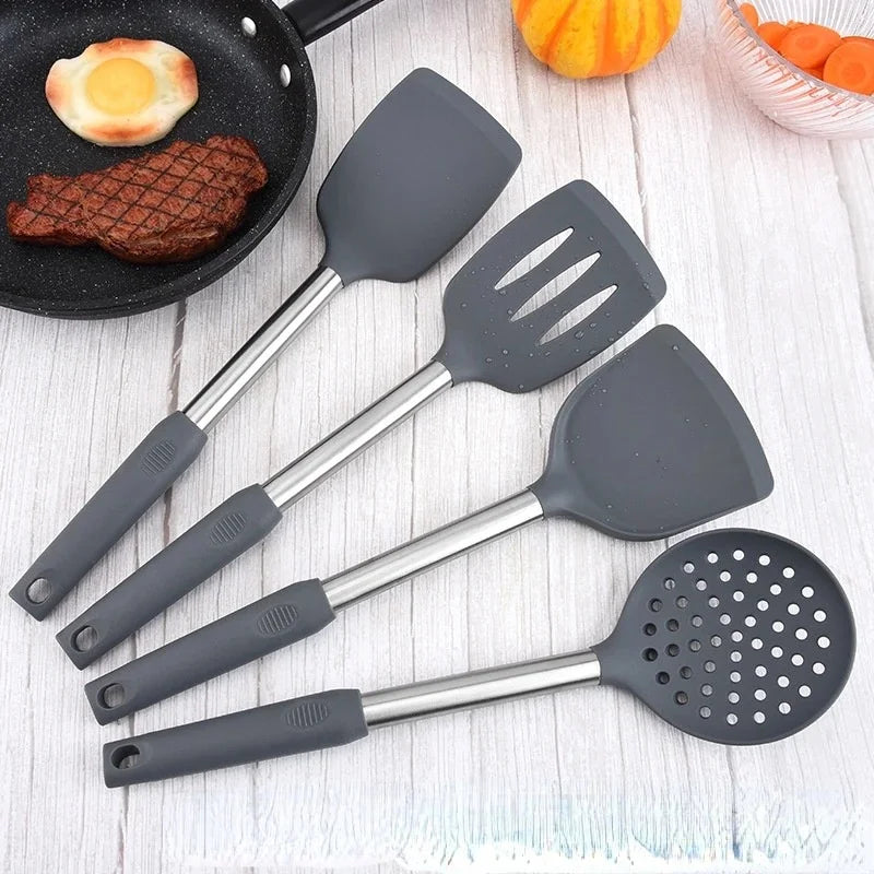 Set d'Ustensiles de Cuisine en Silicone avec Support Rotatif 360° - 12 pièces