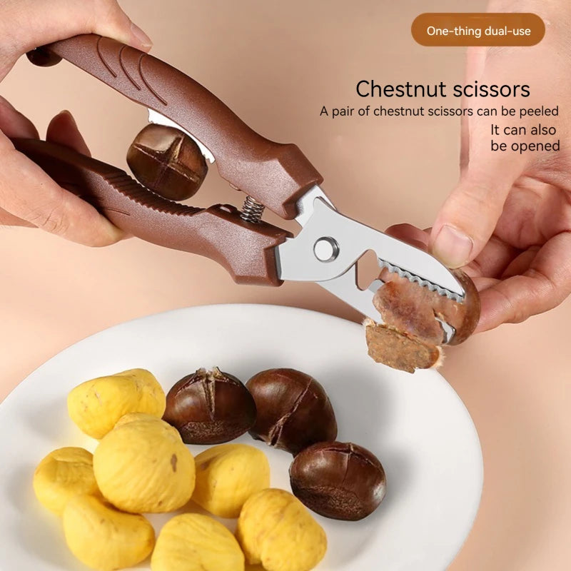 Ciseaux de cuisine multifonctions en acier pour éplucher châtaignes