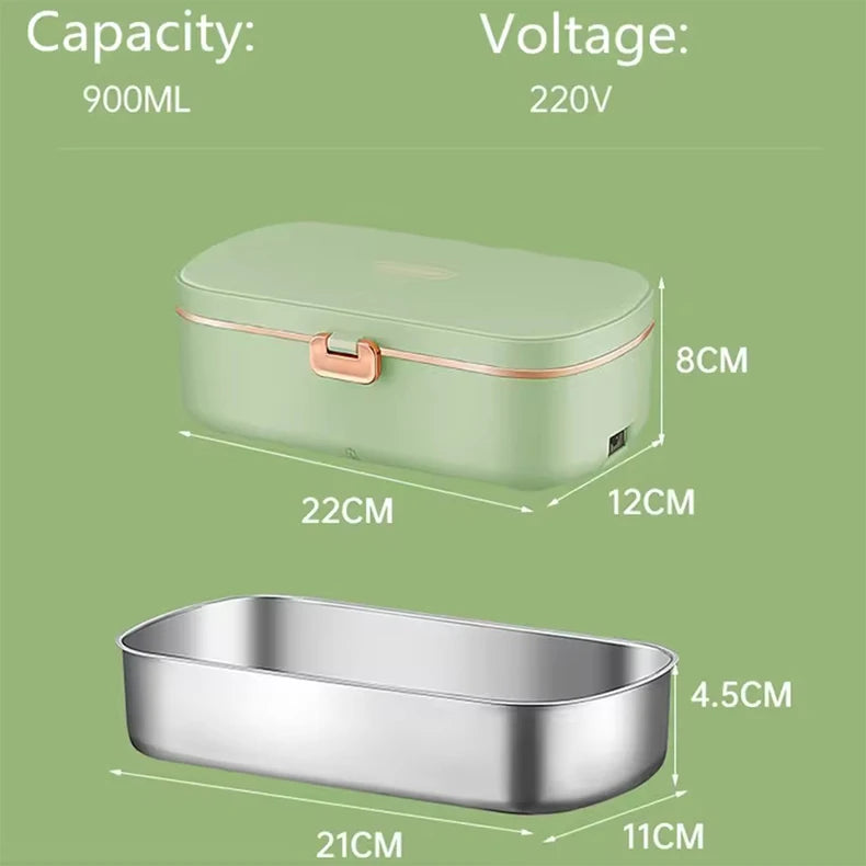 Lunch Box Chauffante Inox 304 Sans Eau 900 ml — Chauffage Sec 36 W - VERTE