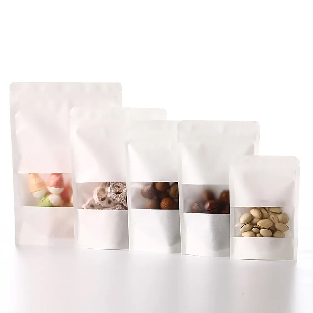 Sachets Kraft avec Fenêtre - Lot de 100 pièces Zippés 10x15cm