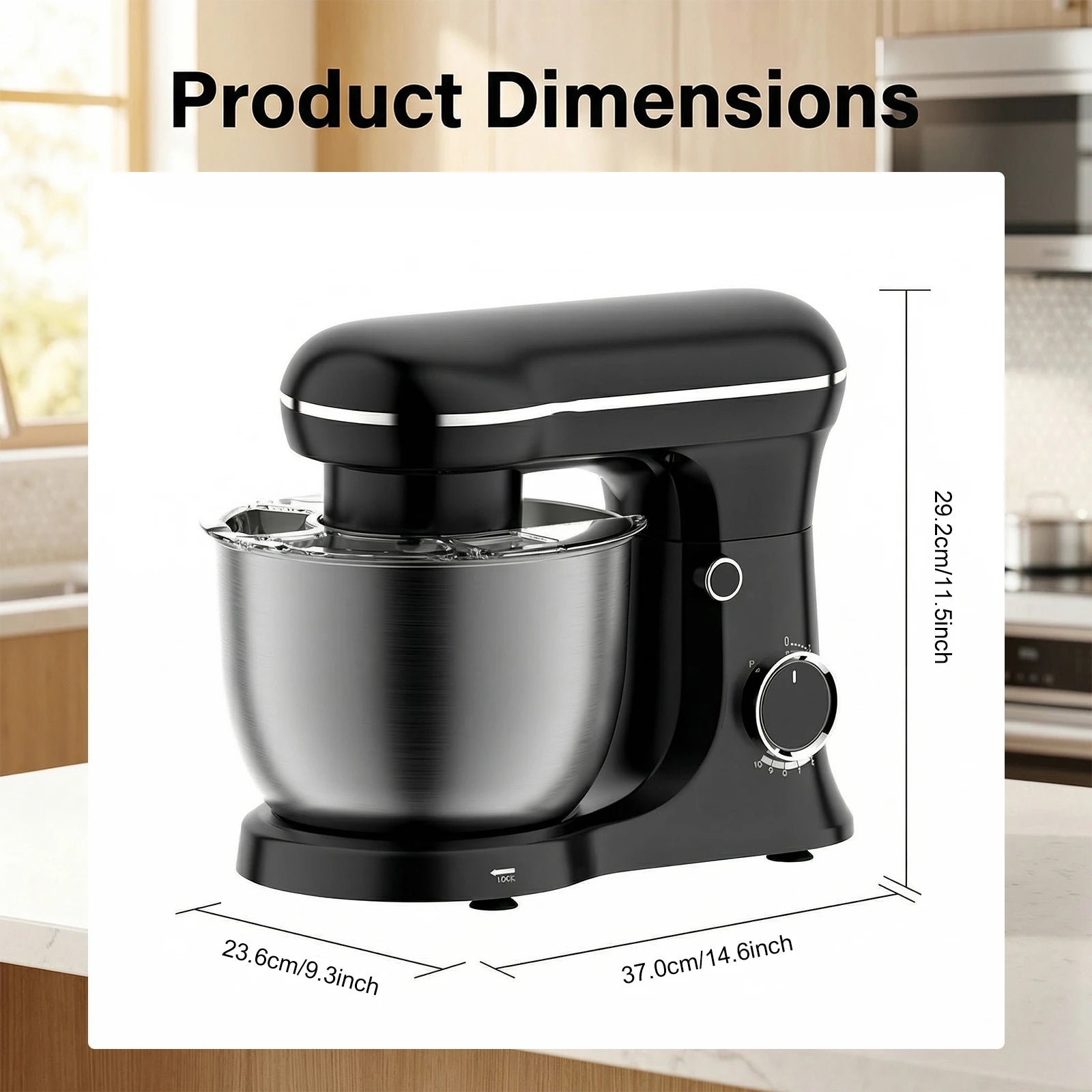 Dimensions du robot pâtissier 1500 W