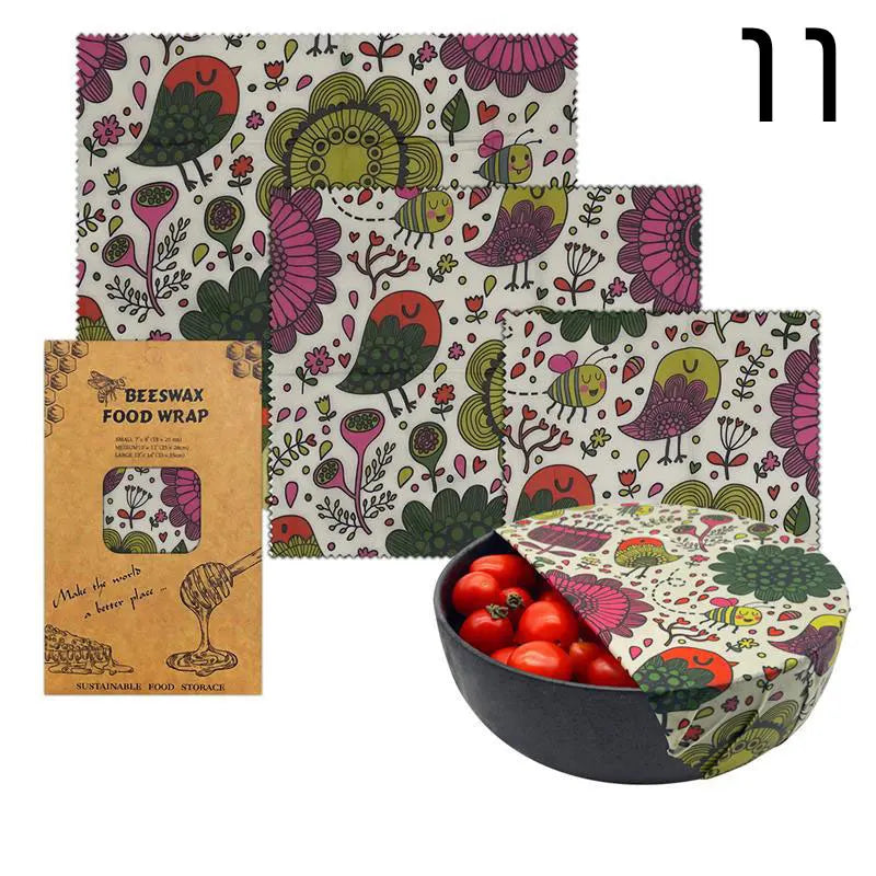 Lot de 3 Films Alimentaires Réutilisables en Coton Bio - Motifs Colorés far