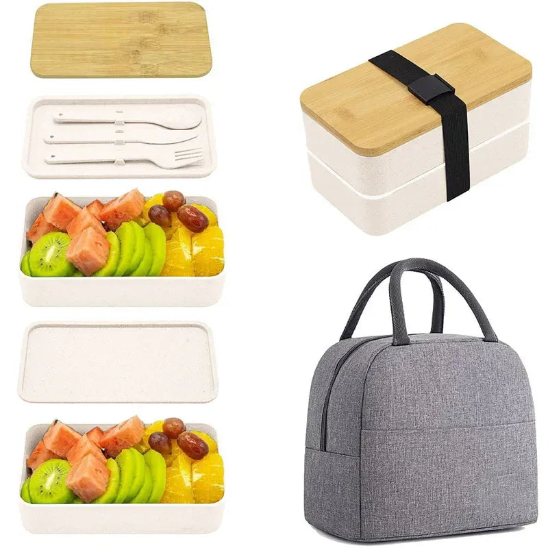 Bento 2 Étages en Plastique Écologique | Boîte à Lunch avec Couverts Bento