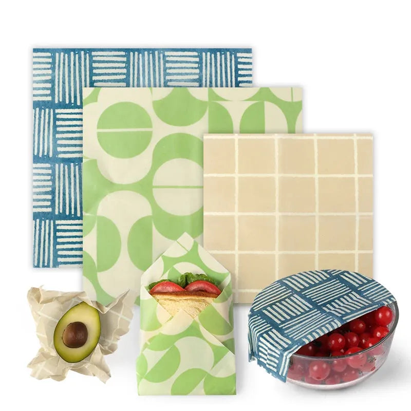 Film Alimentaire Cire d'Abeille Lot de 3 Wraps Réutilisables Écologiques far