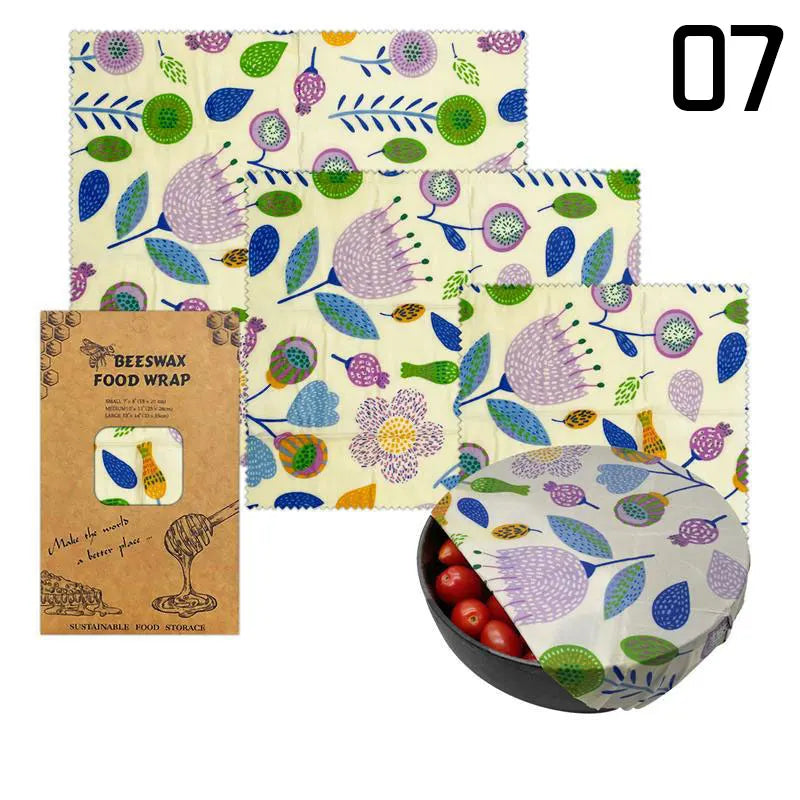 Lot de 3 Films Alimentaires Réutilisables en Coton Bio - Motifs Colorés far