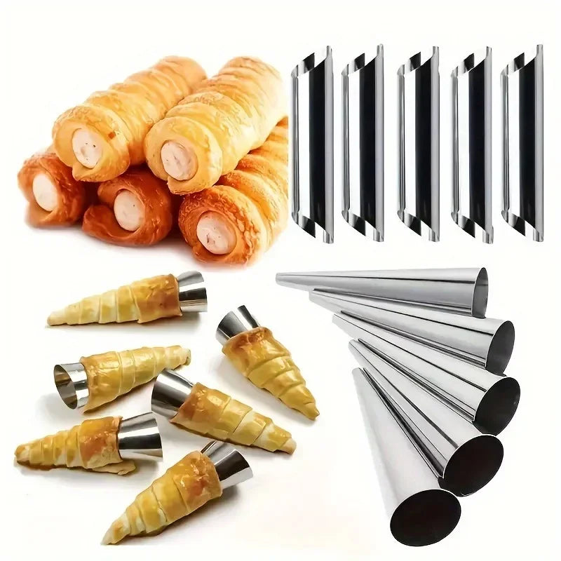 Set de 5 Outils de Pâtisserie en Acier Inoxydable - Moules à Croissants et Tubes à Pâtisserie