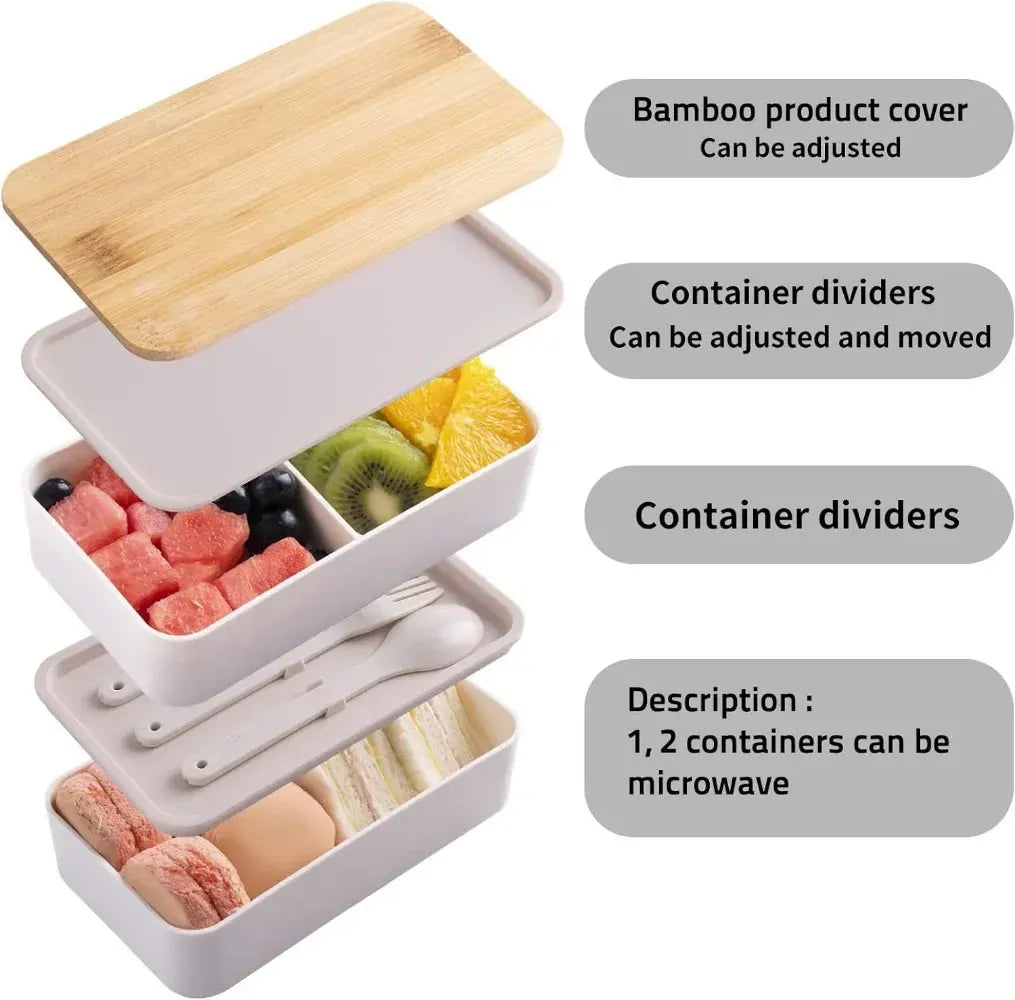 Bento 2 Étages en Plastique Écologique | Boîte à Lunch avec Couverts Bento
