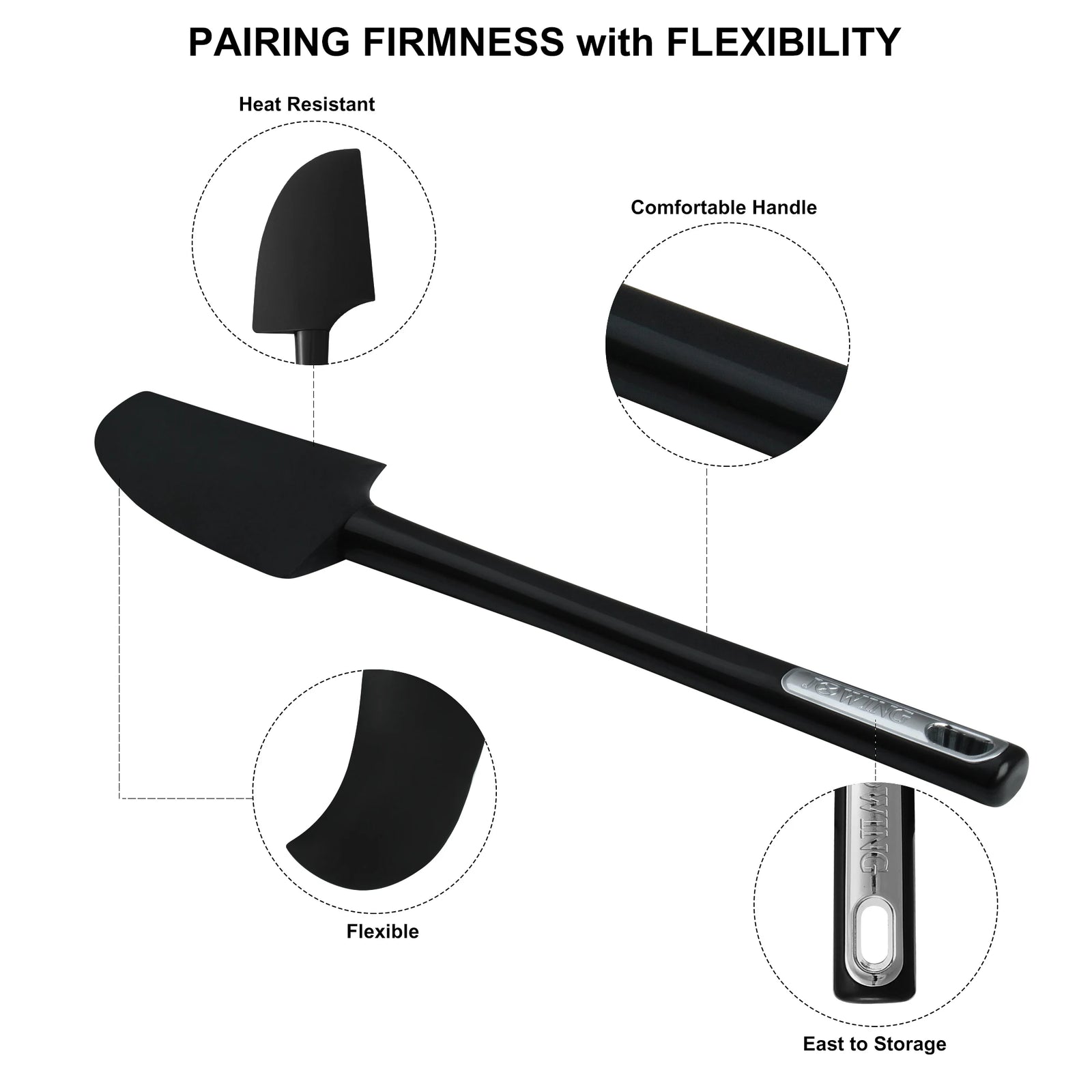 ensemble de cinq spatules en silicone colorées