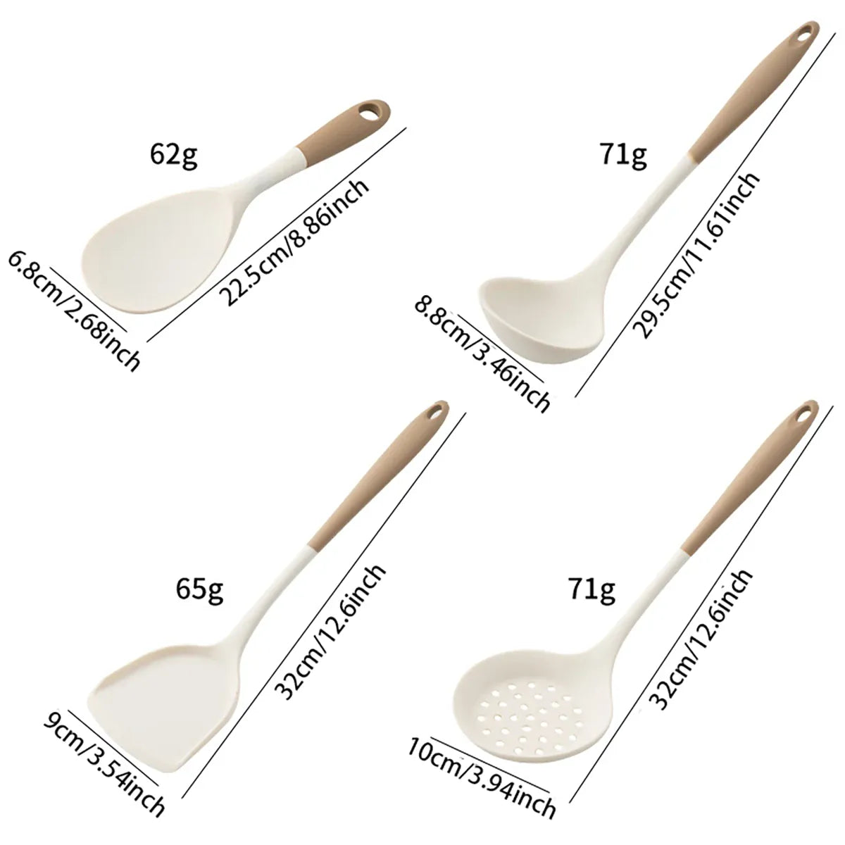 Set Ustensiles Silicone 4 pièces | Spatule Louche Cuillère à Soupe spatule en silicone