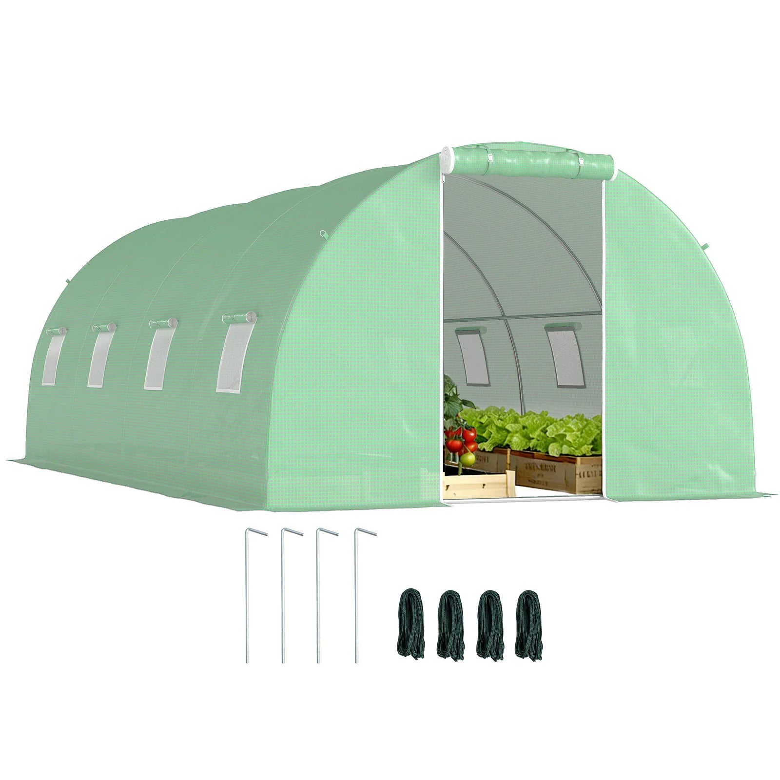 Serre Tunnel de Jardin 18 m² (6 × 3 × 2 m) – 8 Fenêtres, Porte Zippée, Acier Galvanisé & Bâche PE Anti-UV Serre de jardin