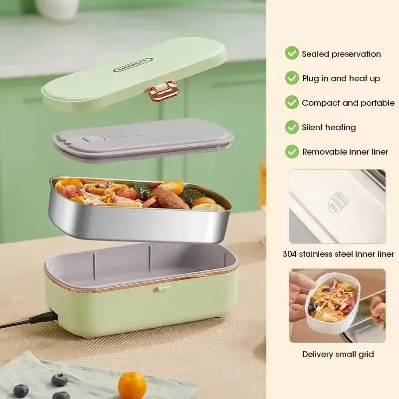 Lunch Box Chauffante Inox 304 Sans Eau 900 ml Bleue — Chauffage Sec 36 W lunchboxchauf