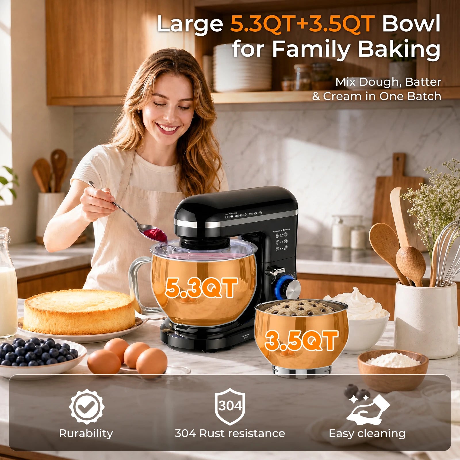 Robot pâtissier noir avec bol 5 L et bol 3,3 L en cuisine