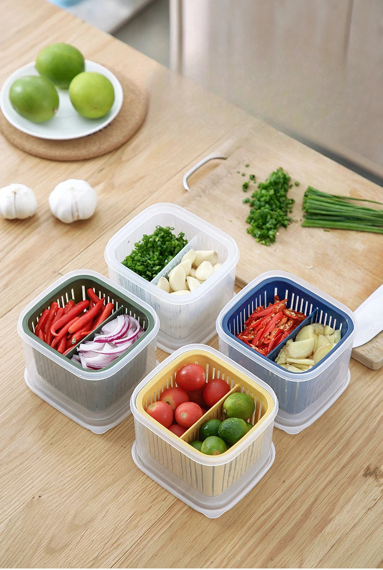 bac de rangement avec égouttoir pour légumes frais