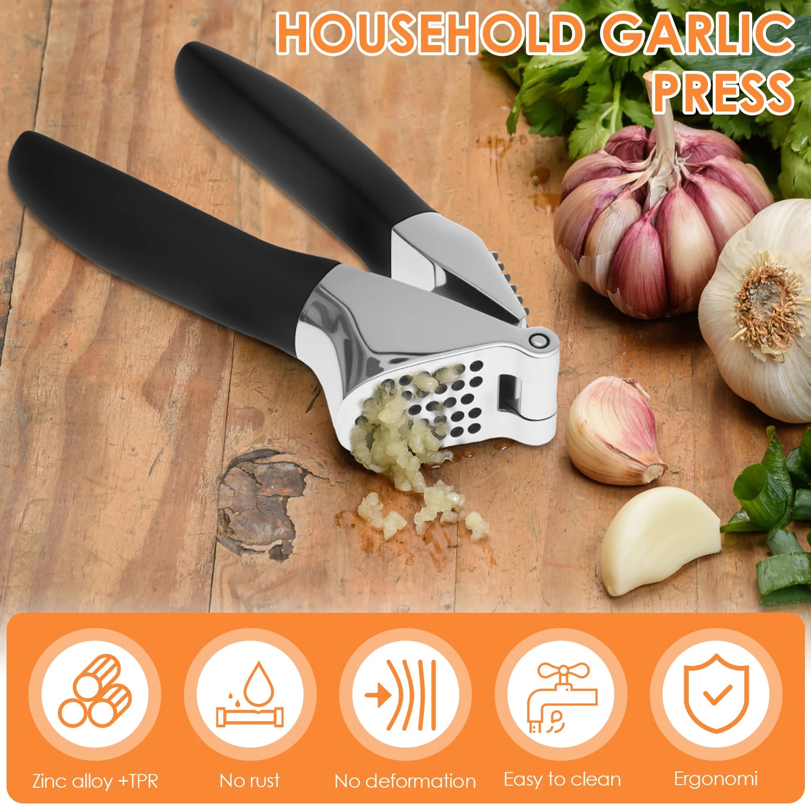 outil de cuisson presse ail zinc avec grip antidérapant