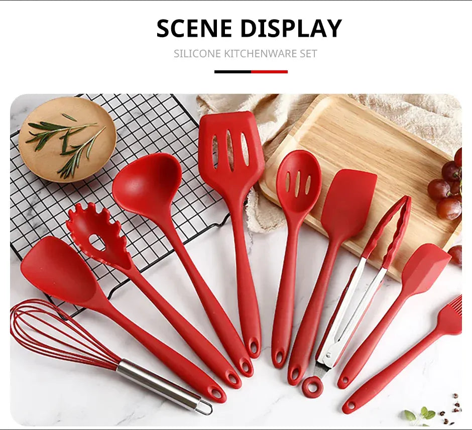 Set de 10 Ustensiles de Cuisine en Silicone Écologique et Résistant à la Chaleur