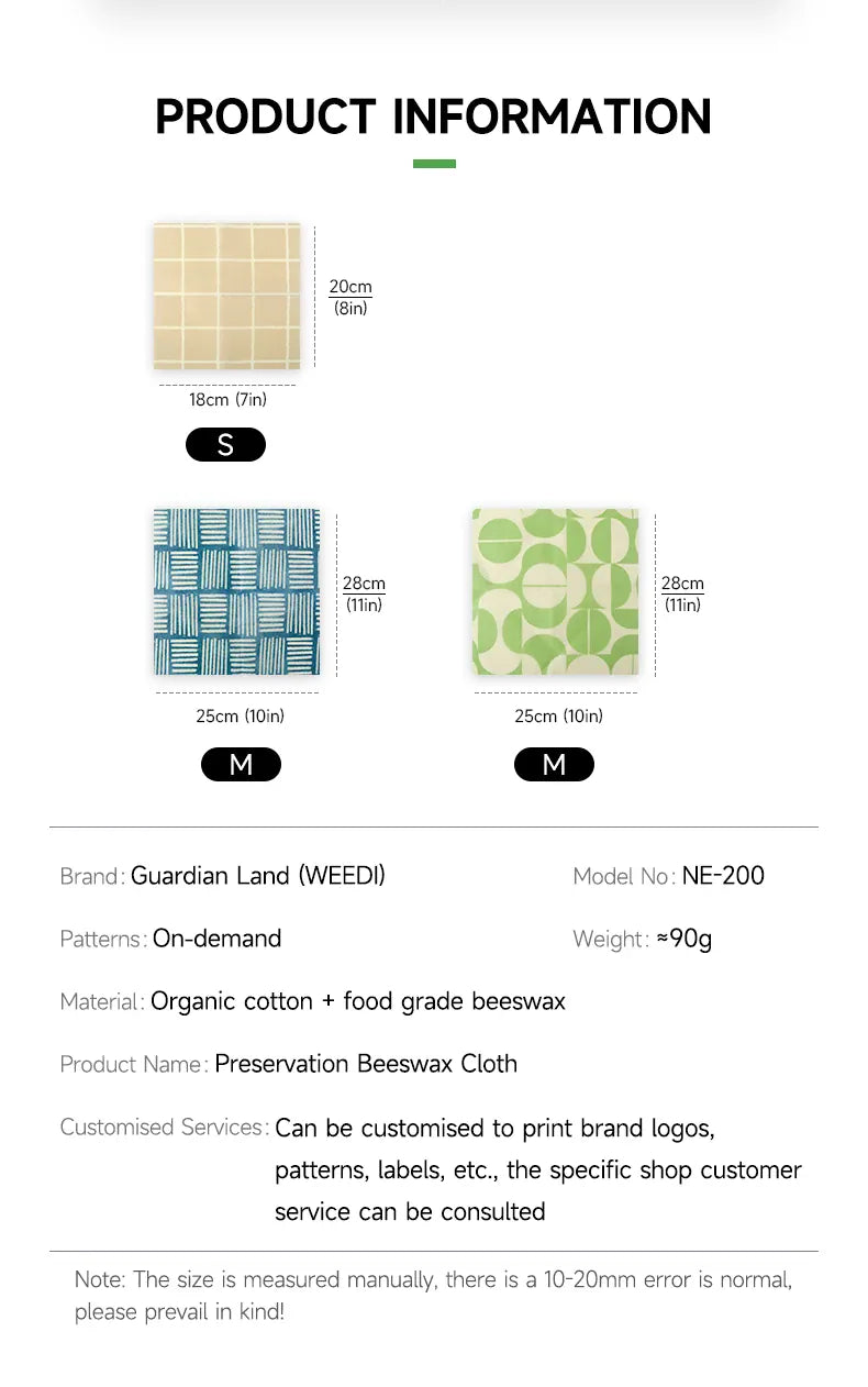 Film Alimentaire Cire d'Abeille Lot de 3 Wraps Réutilisables Écologiques far