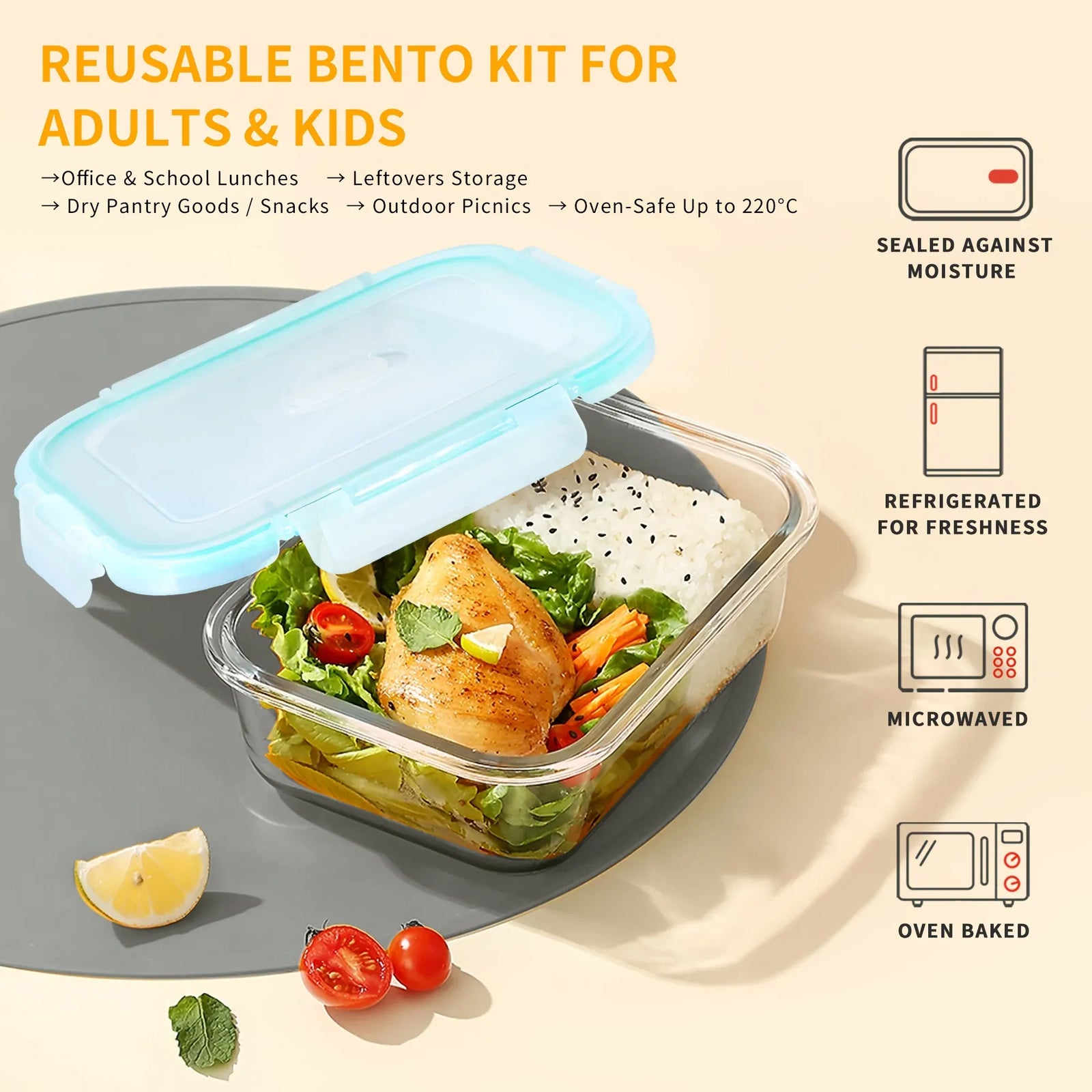 Boîte Hermétique Verre Borosilicate 4 Tailles - Lots de 4 ou 8 Boîtes Hermétiques