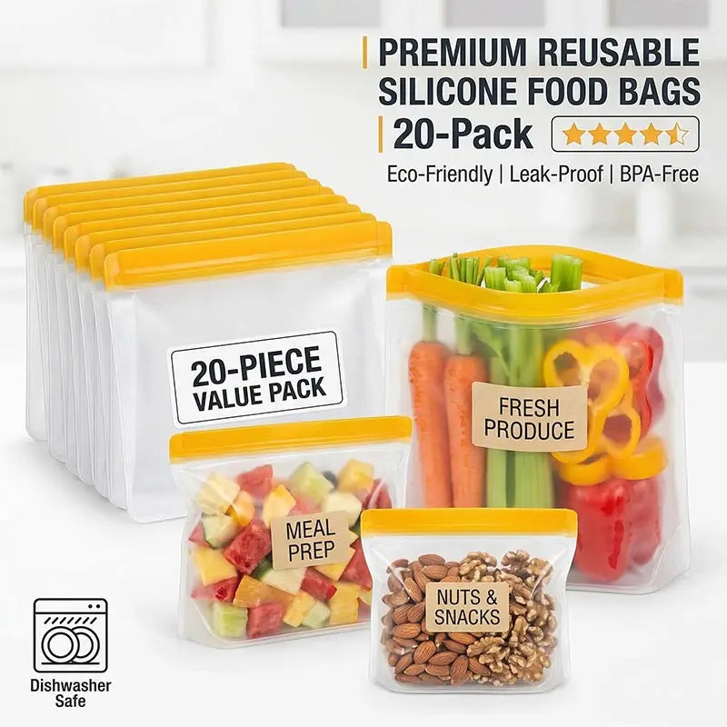 Sachets Silicone Réutilisables - Lot de 20 Anti-Fuite BPA Free