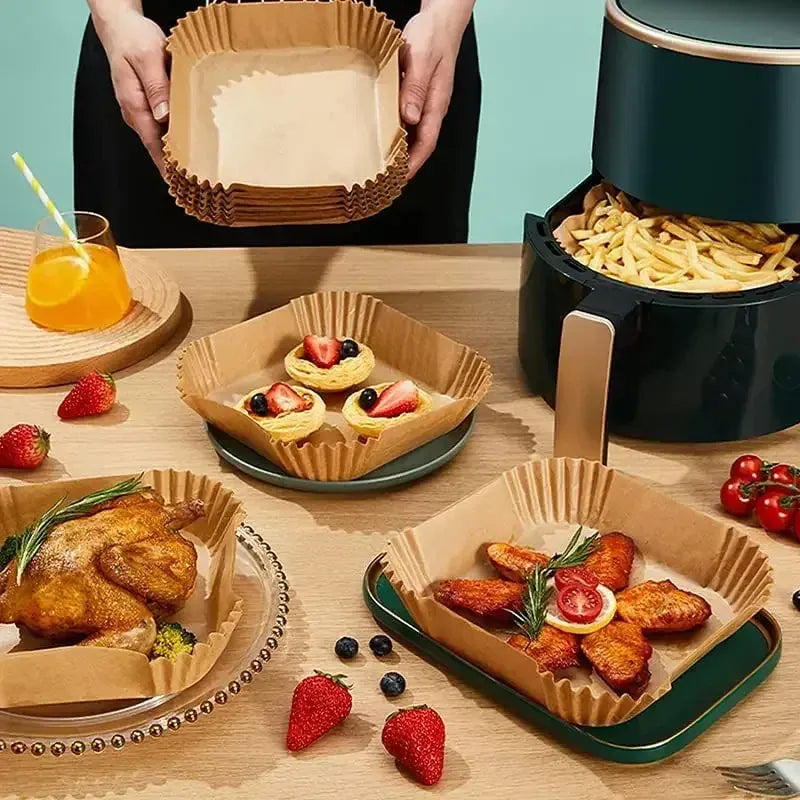 Papier Cuisson Air Fryer Jetable Antiadhésif - Lot de 50 Pièces 16-23 cm Air Fryer