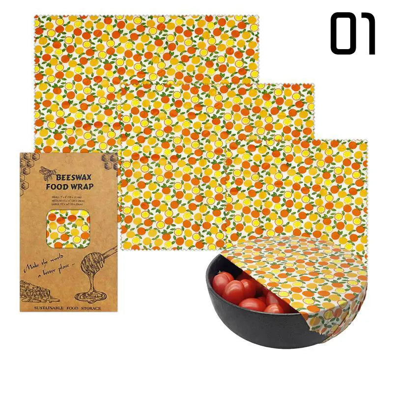 Lot de 3 Films Alimentaires Réutilisables en Coton Bio - Motifs Colorés far
