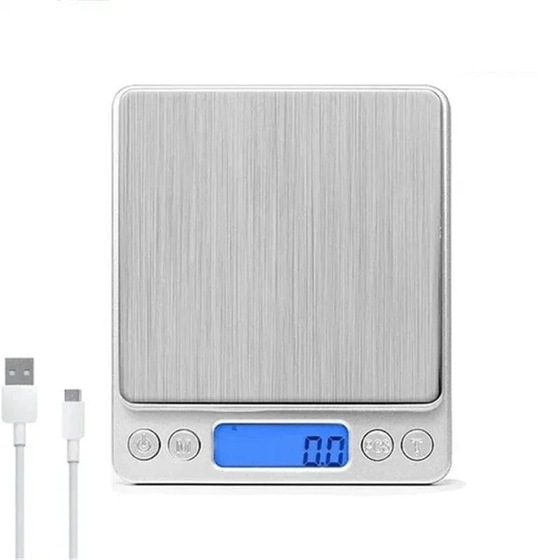 Balance de Cuisine Numérique de Poche en Acier Inoxydable ABS - 3kg/0.1g - LCD Rétroéclairé - Fonction Tare 3000g 0.1g USB