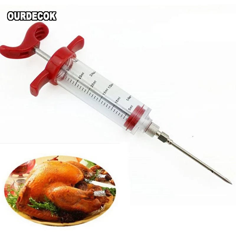 Barbecue BBQ Tools Set Grill Syringe Kitchen Accessories Sauce Injector Roast Needle Party Supply Home Supplies Red