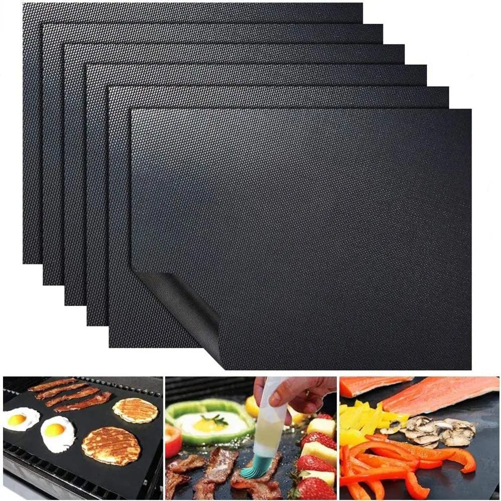 BBQ Grill Mat Barbecue Outdoor Baking Non-stick Pad Reusable Cooking Plate 40 * 33cm for Party PTFE Grill Mat Accessories Black