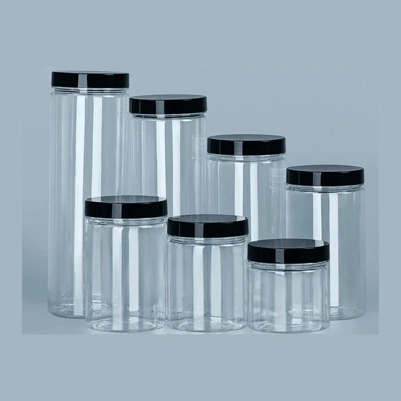 Bouteille de rangement circulaire à couvercle noir