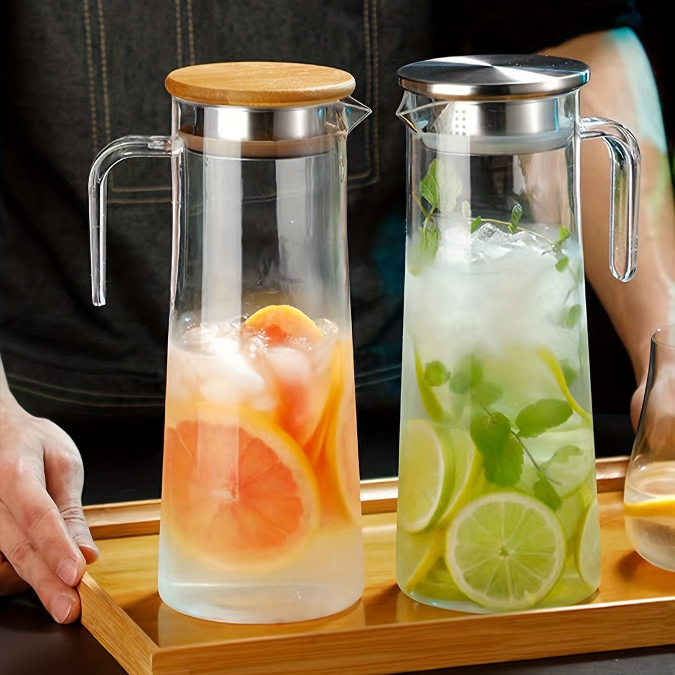Carafe à jus avec couvercle, 1600ml/2000ml, en plastique, pour Bubble Tea et autres boissons estivales.