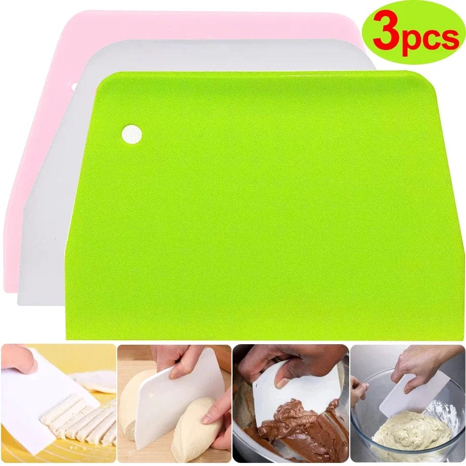 🍰 Coupe-Pâte Multifonction pour Pâte à Pain et Gâteaux - Gratte-Pâte Cuisine DIY Eco-Friendly - Taille 13x9CM 3pcs set