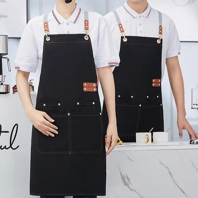 Cross Back Kitchen Apron Waterproof Canvas Chef Apron With Large Pocket and Adjustable Straps For Bubble BBQ Shop Nail Salon