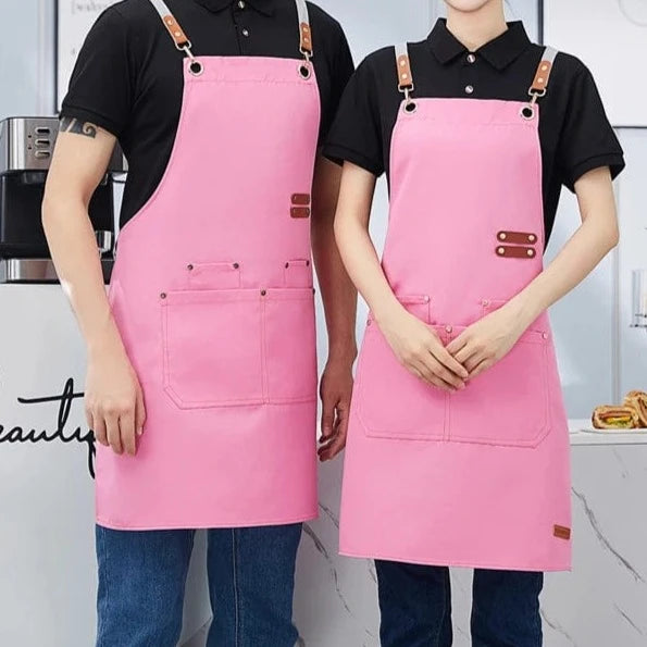 Cross Back Kitchen Apron Waterproof Canvas Chef Apron With Large Pocket and Adjustable Straps For Bubble BBQ Shop Nail Salon