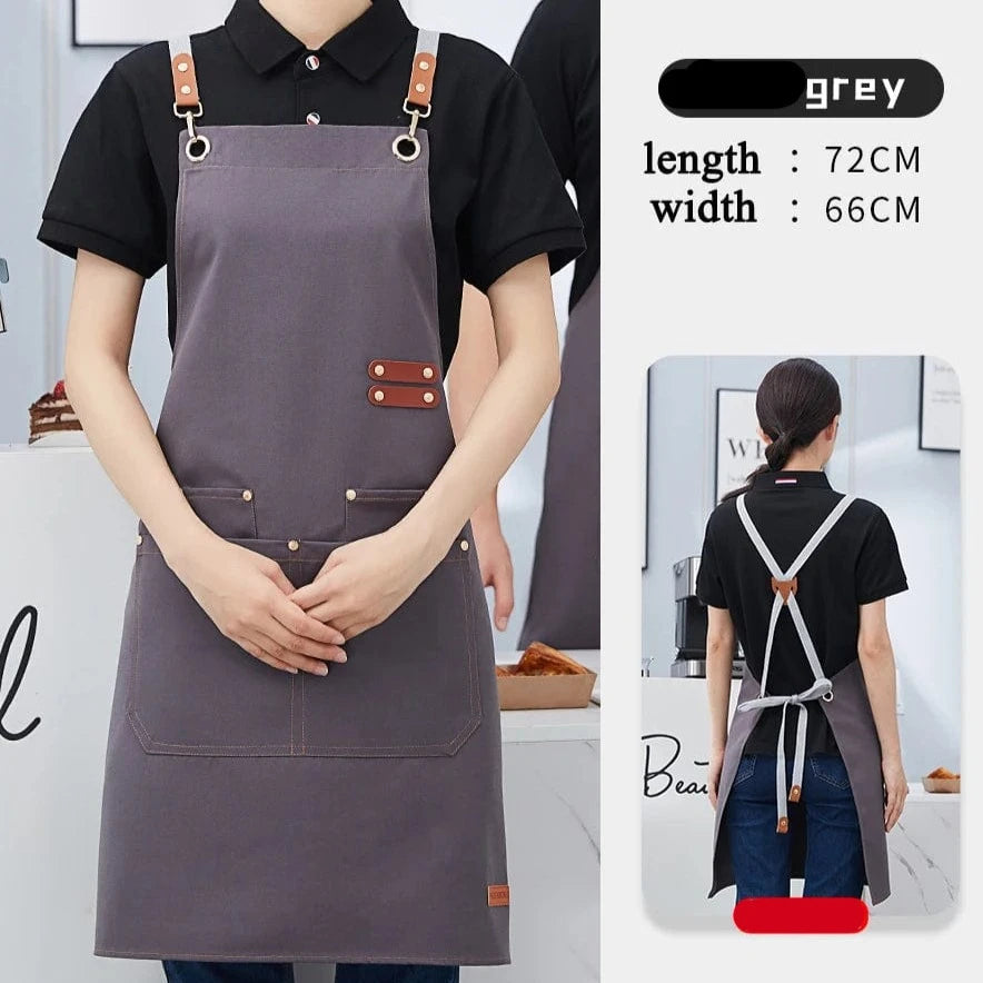Cross Back Kitchen Apron Waterproof Canvas Chef Apron With Large Pocket and Adjustable Straps For Bubble BBQ Shop Nail Salon Gray