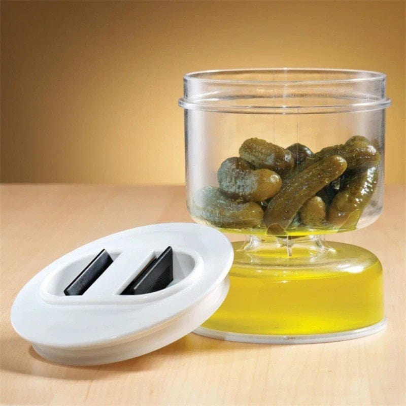 Distributeur d'Olives et Cornichons en Bocal pour Cuisine - Séparateur de Liquides - 11x11x13cm Circular