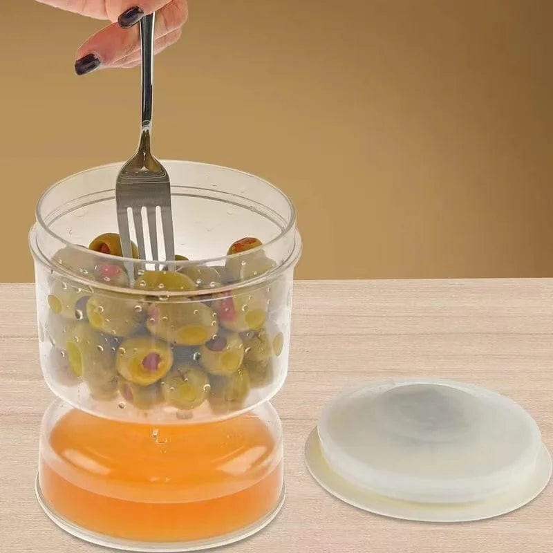 Distributeur d'Olives et Cornichons en Bocal pour Cuisine - Séparateur de Liquides - 11x11x13cm Circular
