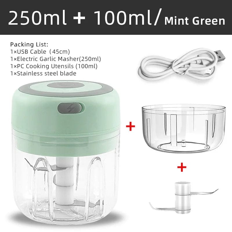 Electric Kitchen Food Chopper Mini Garlic Masher crusher USB Portable Meat Grinder Vegetable Chopper for Kitchen Gadgets Green Set