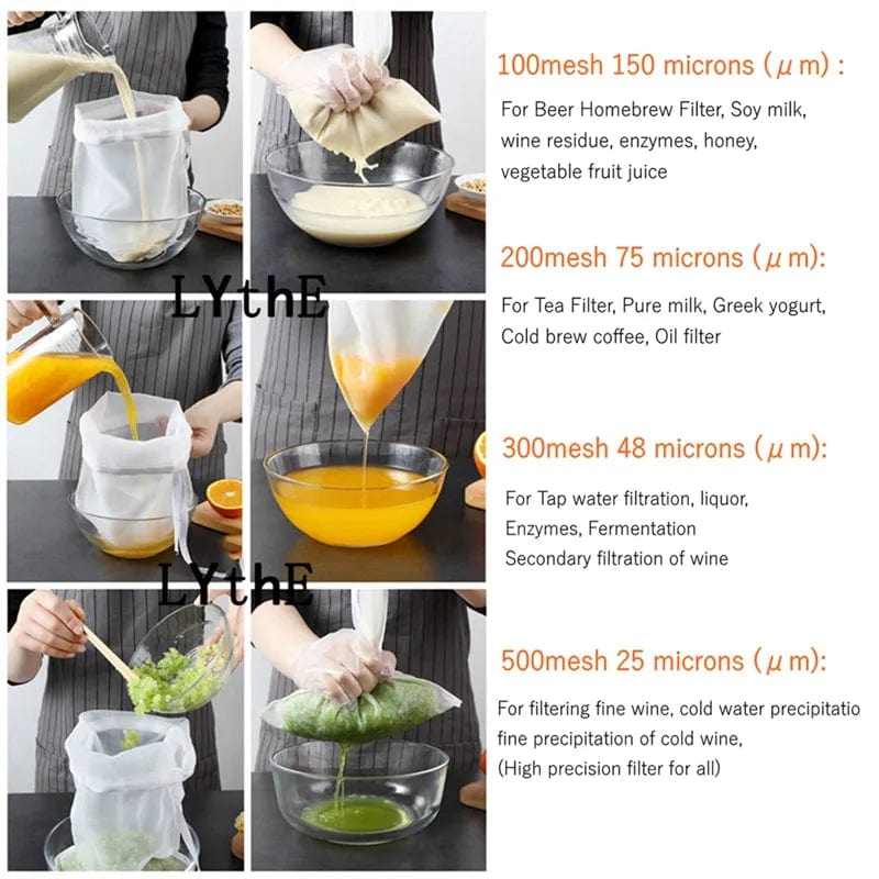 Filtre en Nylon Réutilisable pour Thé, Café, Huile - Sac de Filtre pour Lait Végétal
