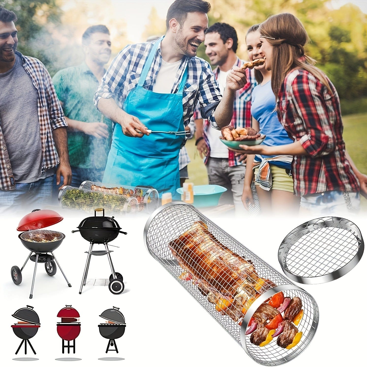Grill Barbecue Portable en Acier Inoxydable, idéal pour Camping et Pique-nique 1pc