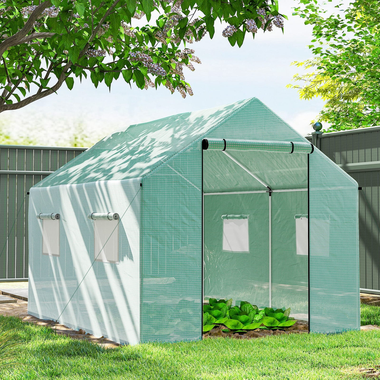 Serre de Jardin Tunnel 6 m² (2 × 3 m) — Bâche PE Anti-UV, 4 Fenêtres, Porte Enroulable, Armature Acier Galvanisé Serre de jardin