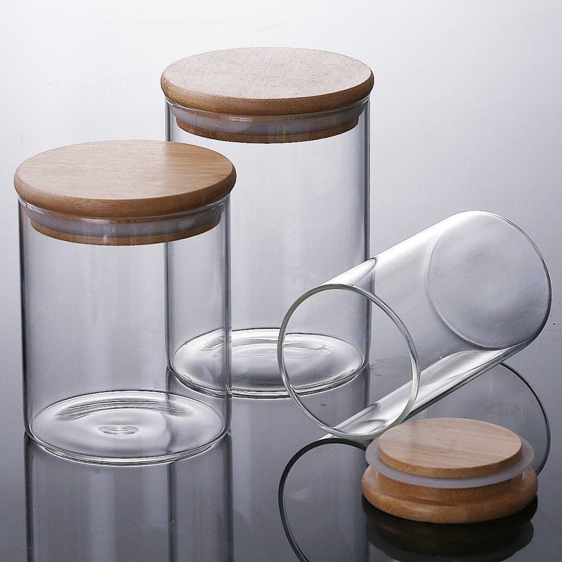 Lots de Bocaux en verre avec couvercles en bambou