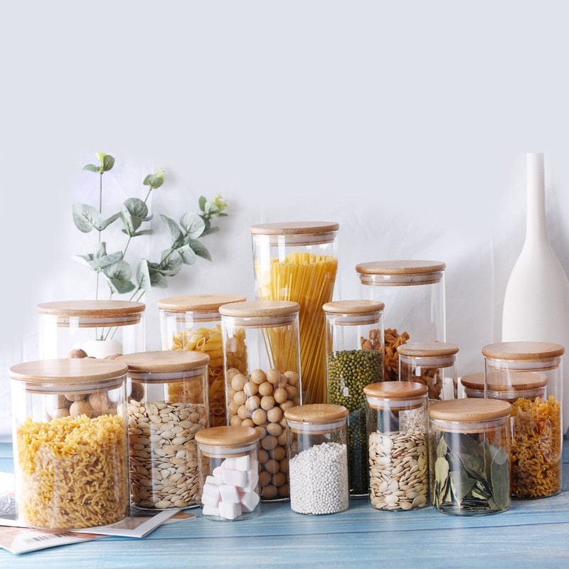 Lots de Bocaux en verre avec couvercles en bambou