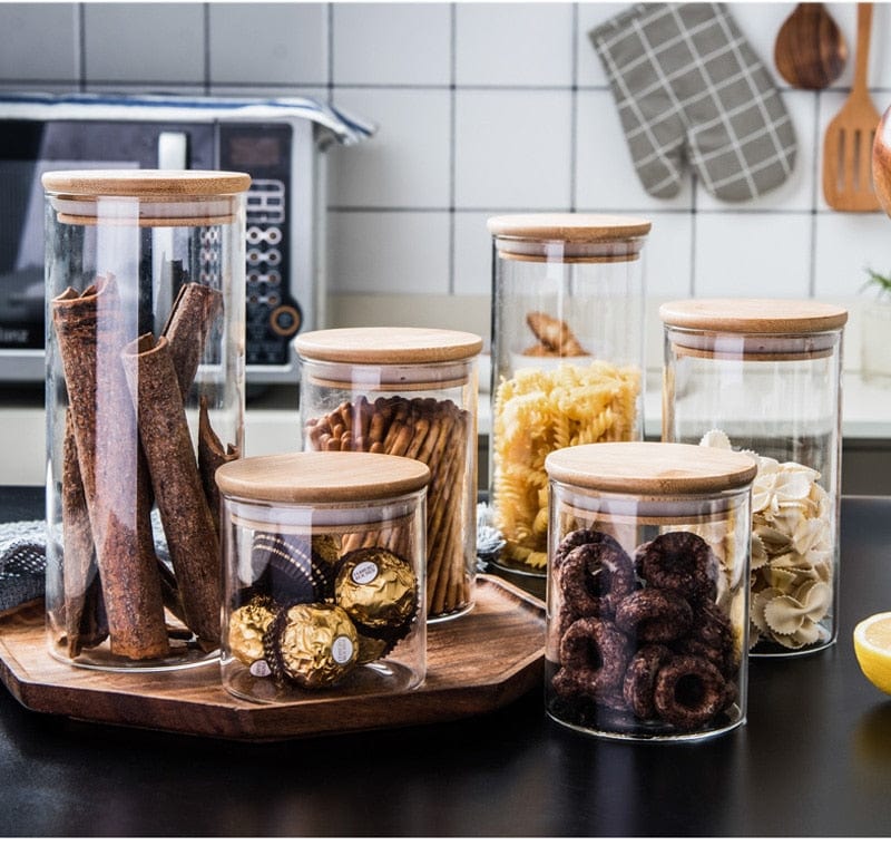 Lots de Bocaux en verre avec couvercles en bambou