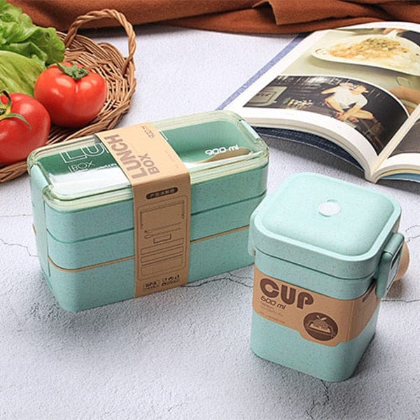 LunchBox Japonaise Multi-Compartiments avec Verre à Soupe Vert