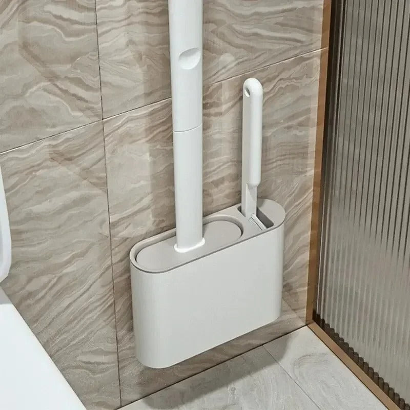 Ensemble Brosse WC Murale en Silicone – 2 Brosses + Support mural