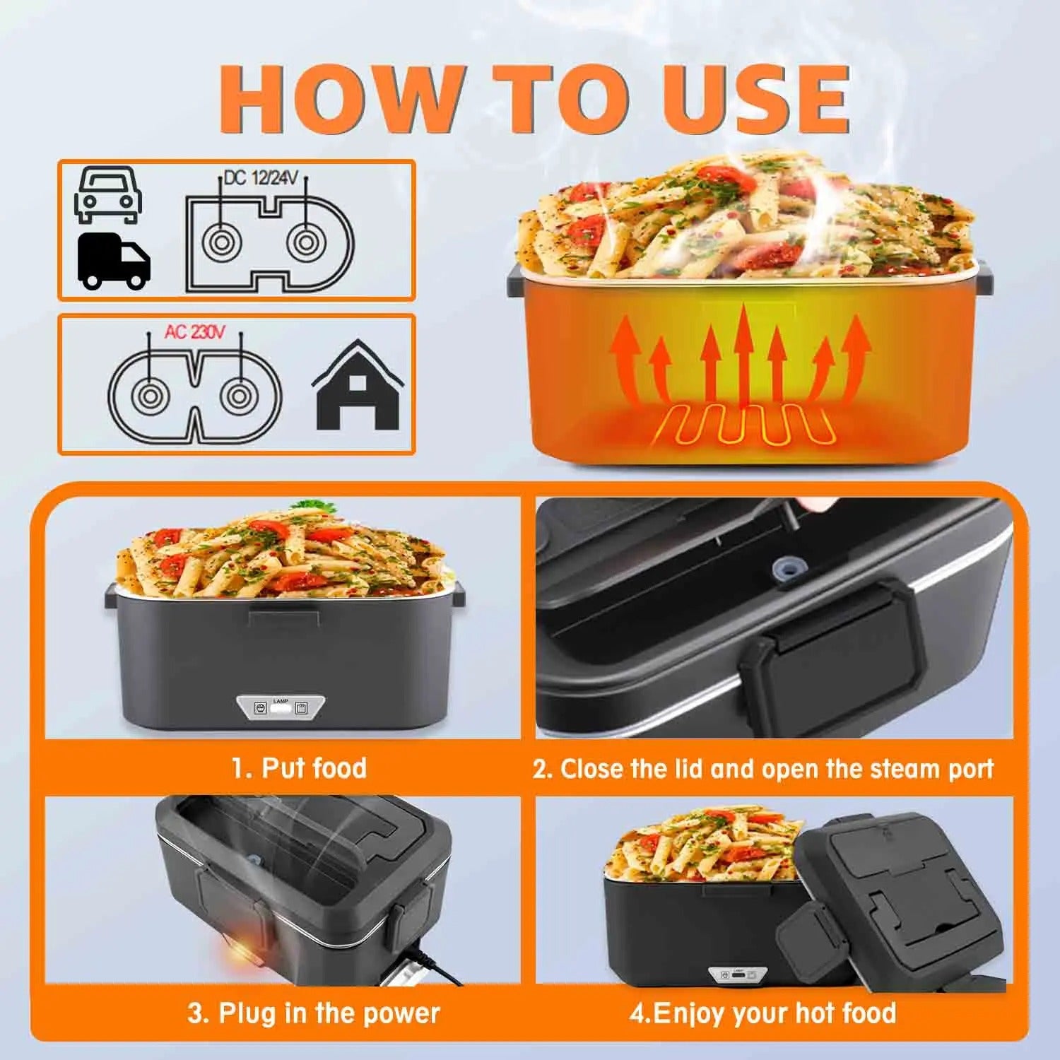 LunchBox Électrique Chauffante 80W - 1,5 à 2,5 litres