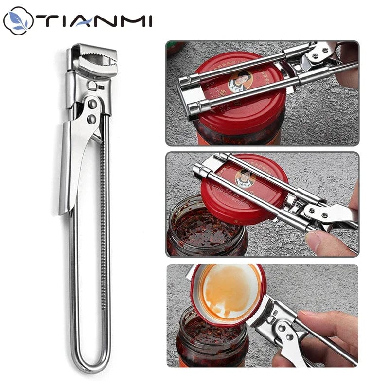 Ouvre-bouteille en acier inoxydable réglable antidérapant - Accessoire cuisine multifonction jarres et bouteilles