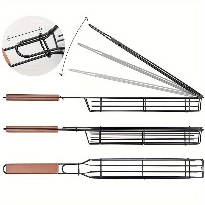 Panier à grillades Kebab en acier inoxydable antiadhésif - Pour Hot Dogs, Saucisses - BBQ portable et pratique