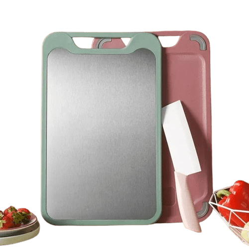 Planche à Découper Cuisine: Inox et Plastique 2 en 1 pour Viande et Légumes