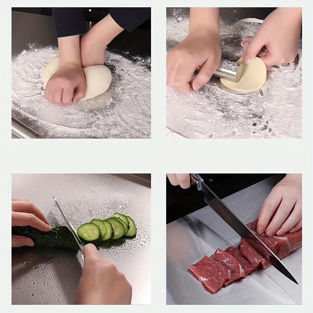 Planche à découper en acier inoxydable pour viande, fruits, légumes - Chirano - Antidérapante, bord de protection - Accessoire cuisine