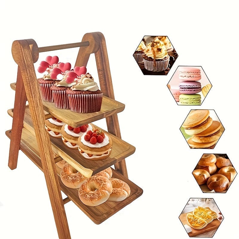Présentoir à gâteaux rustique en bois - Étagère à fruits et snacks écologique pour fêtes et déco intérieure (ID: LY129567)